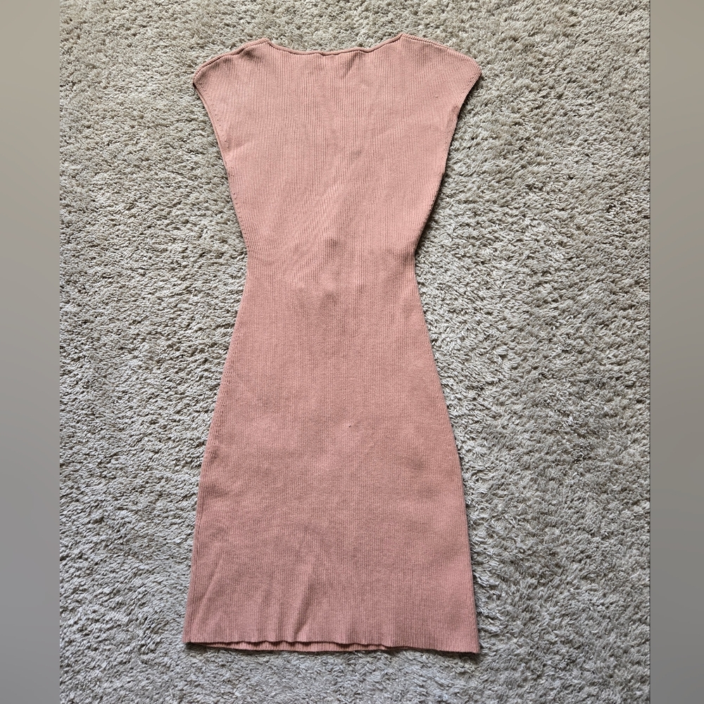 Wilfred Free Cut Out Bodycon Mini Dress Womens S Ribknit Peach Sleeveless - Picture 3 of 7